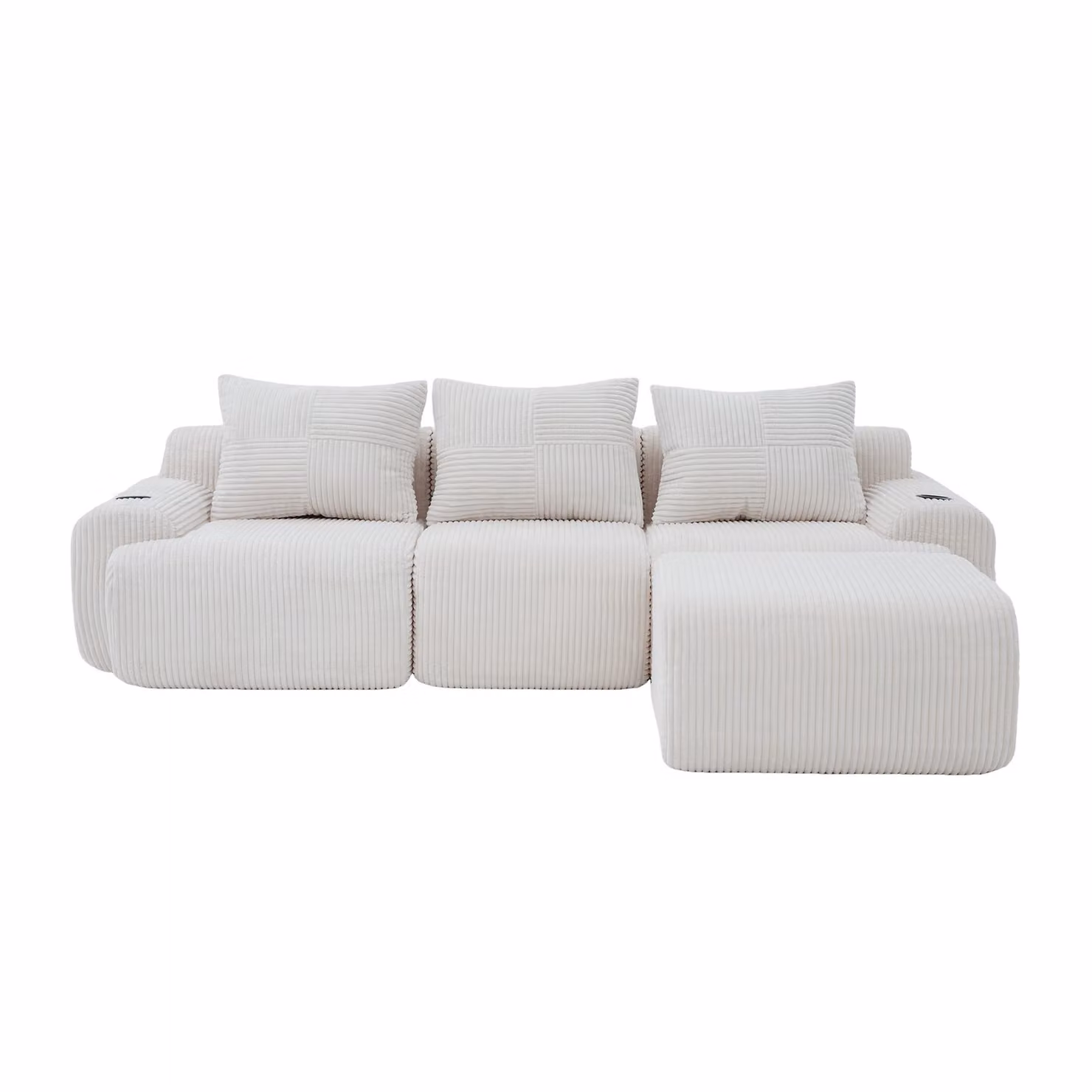 Aosom UK Beige 3-Seater Modular Sectional Sofa with Ottomans, Built-in Cup Holders and Side Storage Pockets, W: 174 cm, D: 268 cm, H: 80 cm – 2