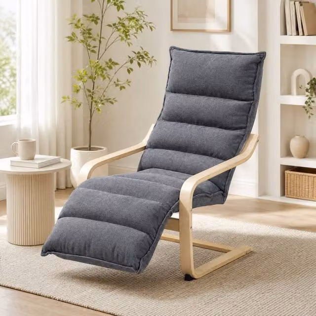 STILVORA Grey Velvet Recliner Armchair with Adjustable Footrest and Solid Wood Frame – 1