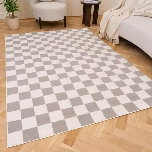 THE RUGS Loft Collection Modern Textured Checkerboard Grey Living Room Area Rug, W: 80 cm, L: 150 cm – 1
