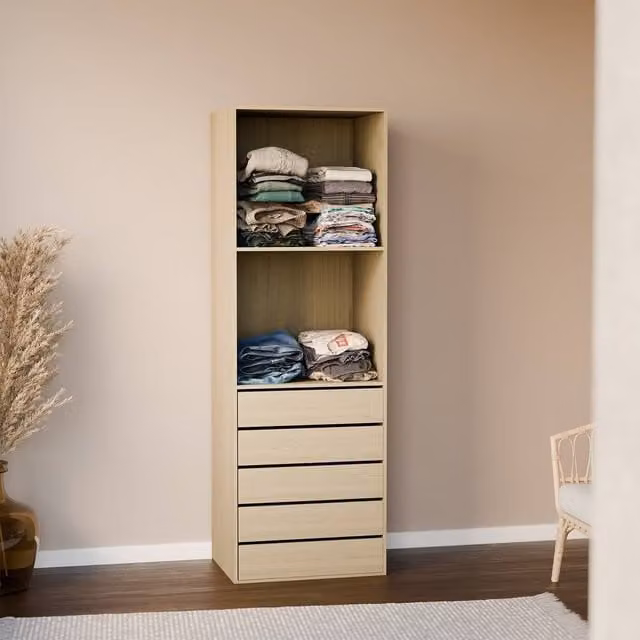 sweeek Modular Open Wardrobe Drawer and Shelf Unit in Light Brown