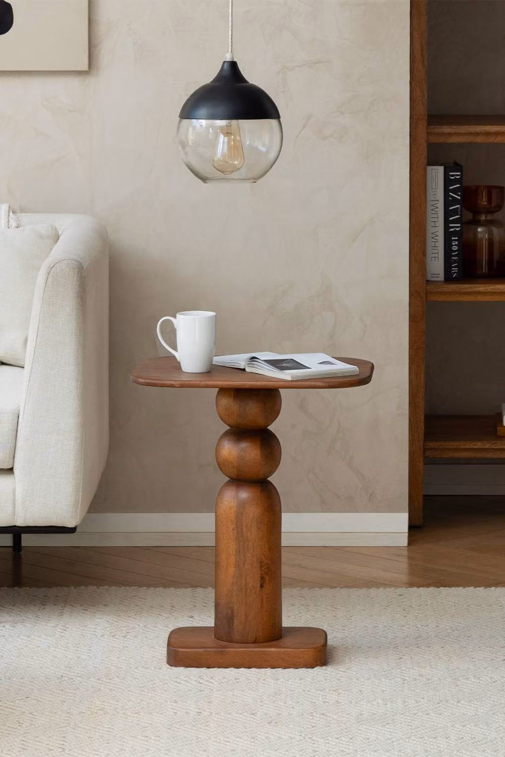 MH London Vita Solid Mango Wood Sculptural Side Table in Walnut Brown – 3