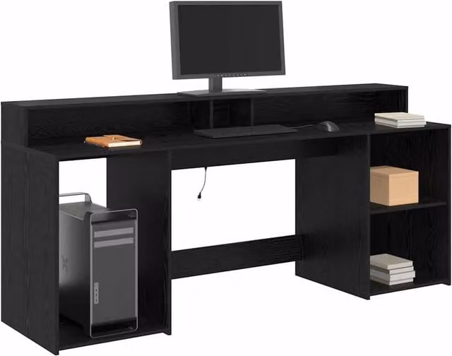 Berkfield Home Modern Writing Desk in Black Oak, W/D/H: 200 x 55 x 91 cm