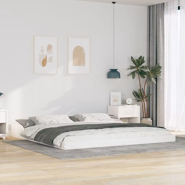 Berkfield Home White Solid Pine Wood Bed Frame, W/D/H: 200 x 200 cm – 1