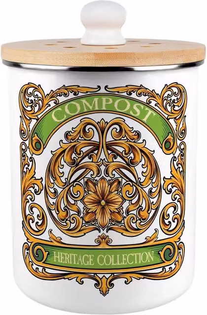 Purely Home French Nouveau Metal Compost Caddy with Flip Lid, 2L, Gold