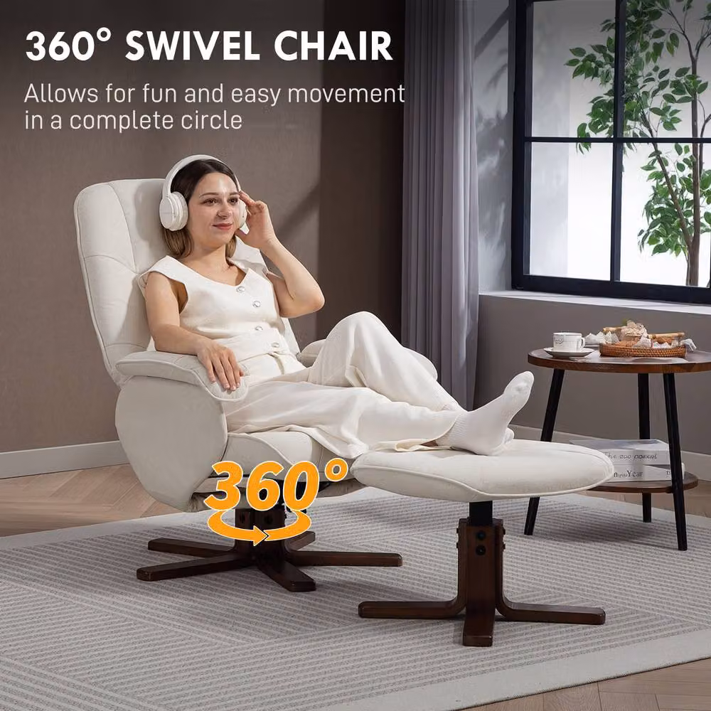 STILVORA Modern Recliner Armchair with Matching Ottoman in Beige – 5