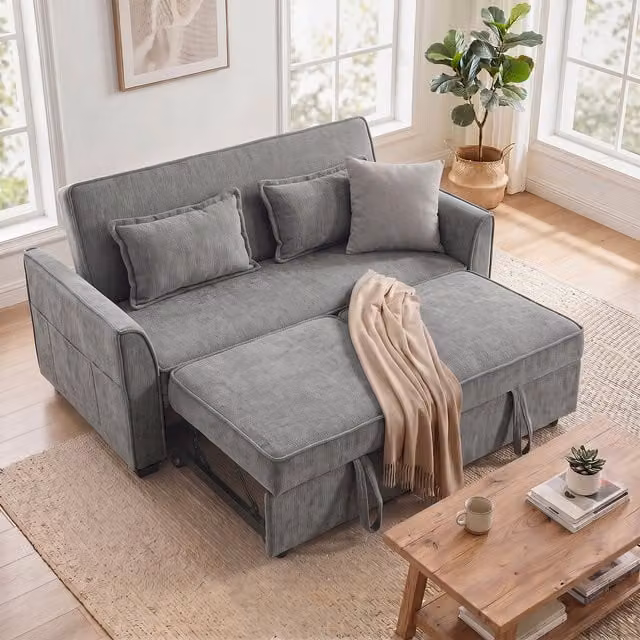 HOMCOM 2 Seater Convertible Pull Out Sleeper Sofa Bed in Grey Fabric