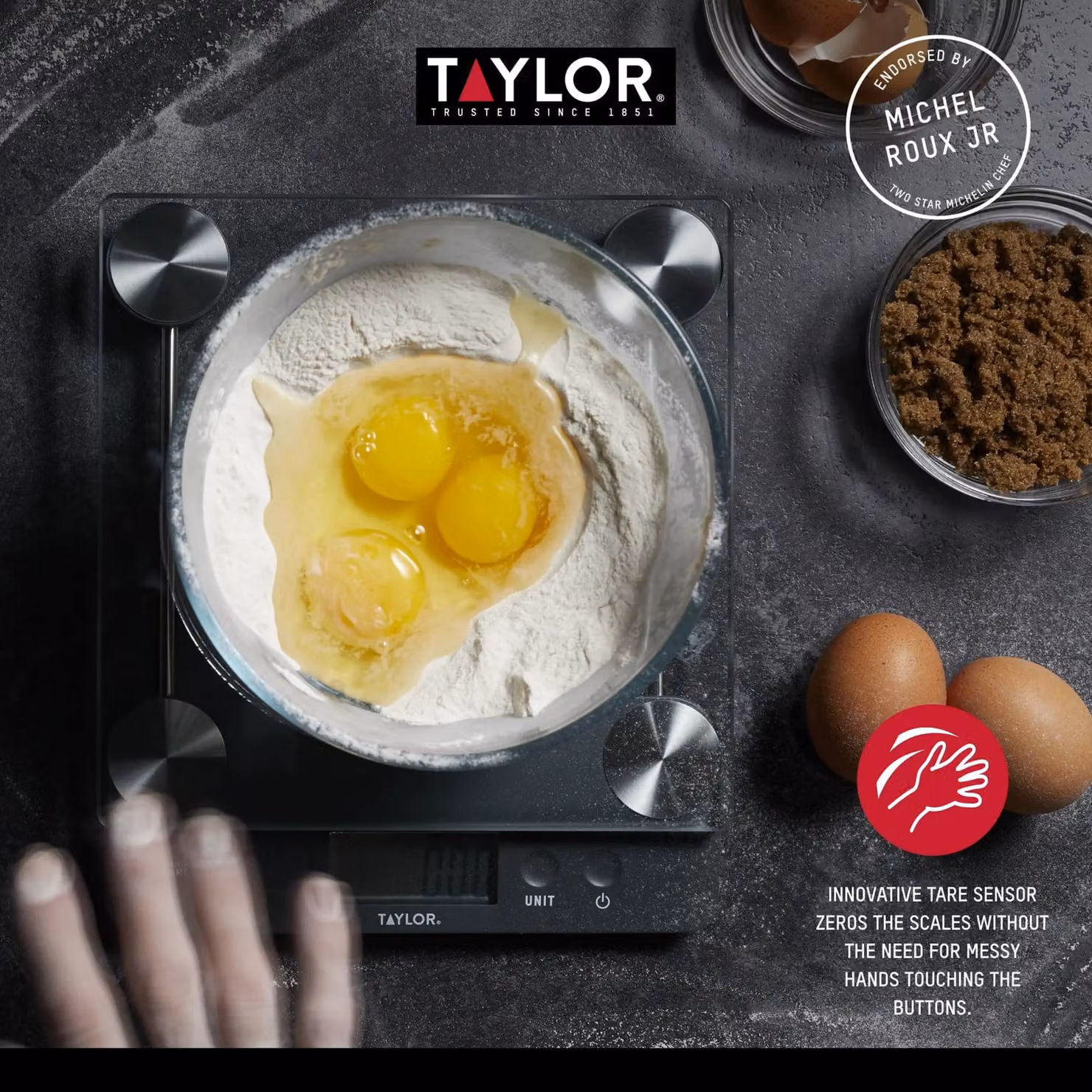 Taylor Touchless Tare Digital Dual Kitchen Scale with 14.4kg Capacity in Transparent Glass – 7