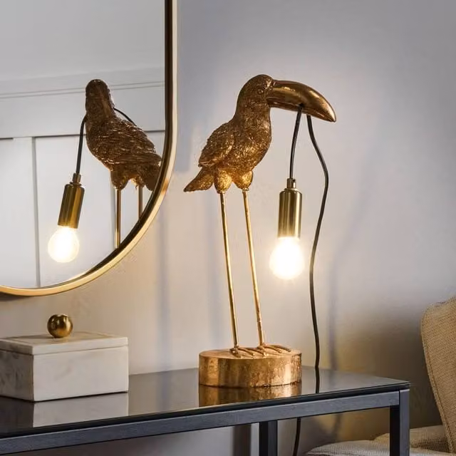 Wyld and Coco Toucan Table Lamp in Gold Polyresin
