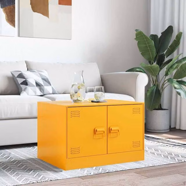 Berkfield Home Sturdy Coffee Table in Mustard Yellow with Metal Finish, W: 67 cm, D: 50 cm, H: 44 cm