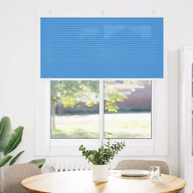Berkfield Home Single Pleat Blue Polyester Semi-Transparent Blind, W: 115 cm, H: 150 cm