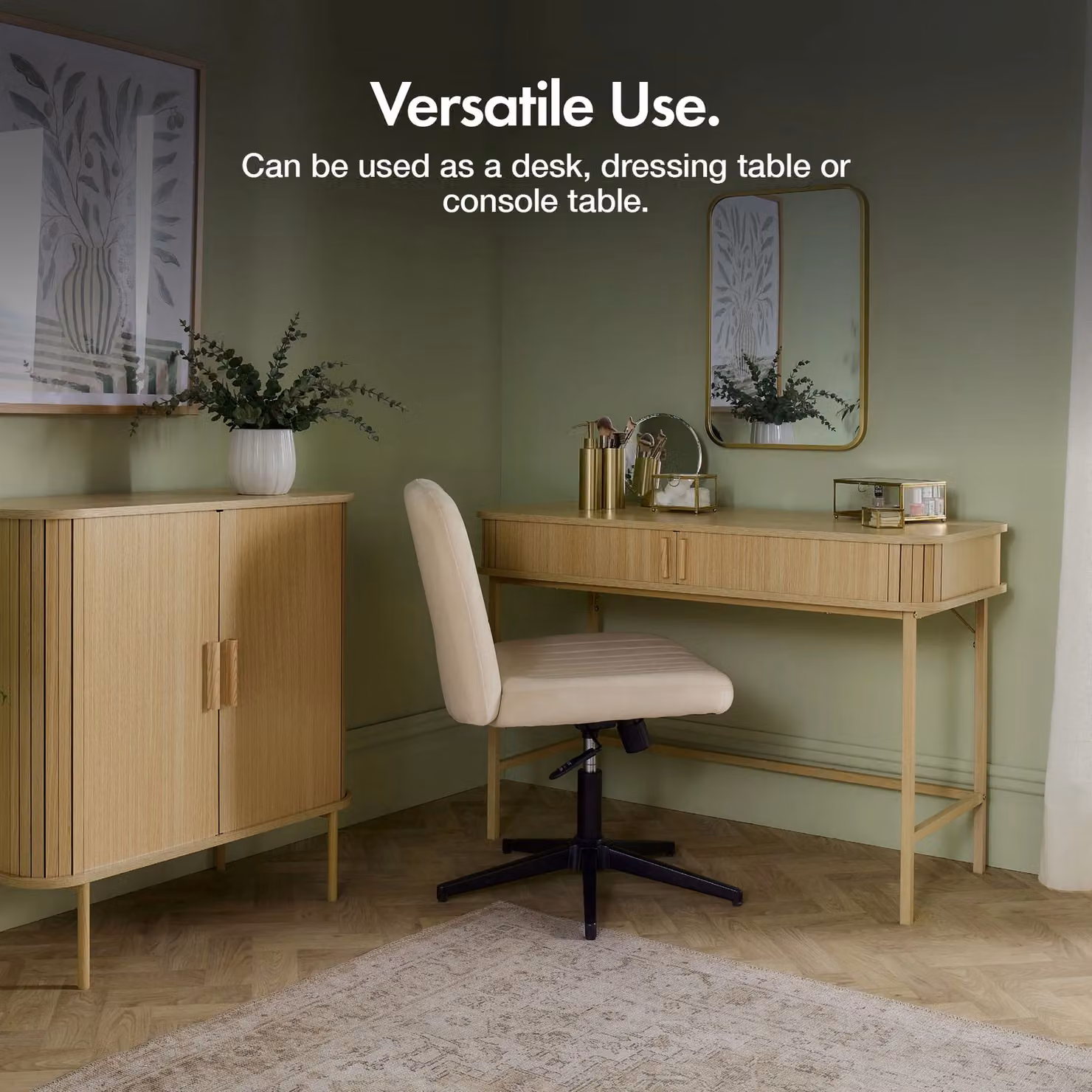 VonHaus Landos Tambour Design Home Office Computer Desk in Natural Beige – 2