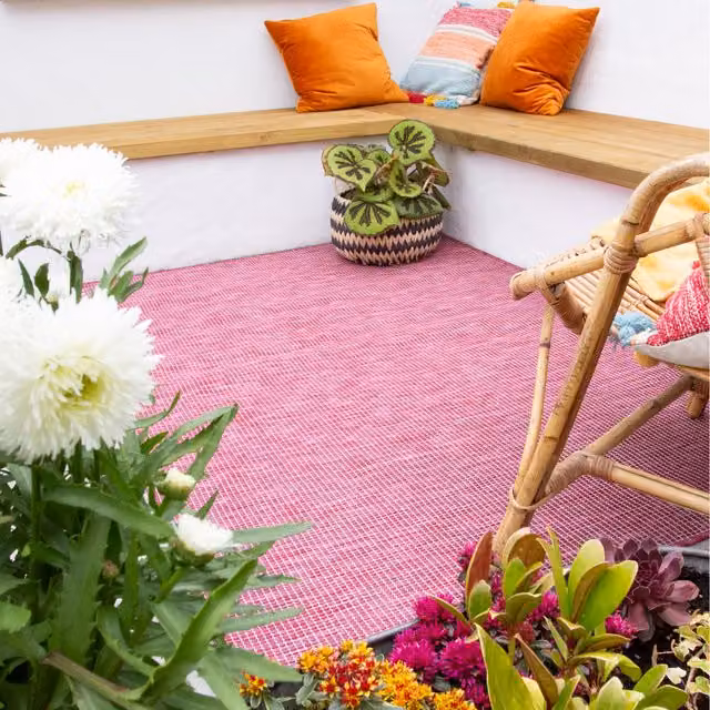 The Rug House Pink Raspberry Soft Plastic Indoor Outdoor Area Rug, W: 110 cm, D: 58 cm