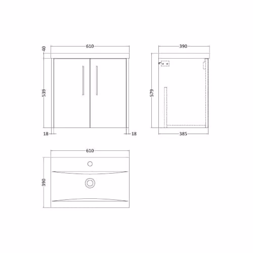 Balterley Wall Mounted 2 Door Bathroom Vanity Unit with Basin in Autumn Oak Brown, W/D/H: 60.0 x 39.0 x 57.9 cm – 2