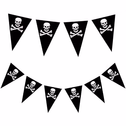 Shatchi Pirate Skull and Crossbones Plastic Bunting Garland for Halloween and Maritime Parties, W/H: 30.48 x 100 cm – 4