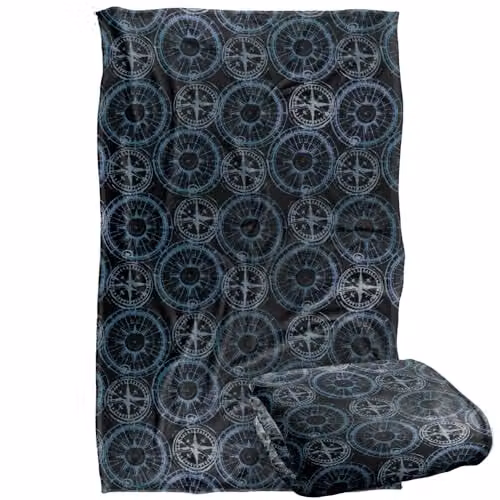 JQ Licensing Compass Pattern Silky Touch Super Soft Fleece Throw Blanket, Multicolour, W: 91 cm, D: 147 cm