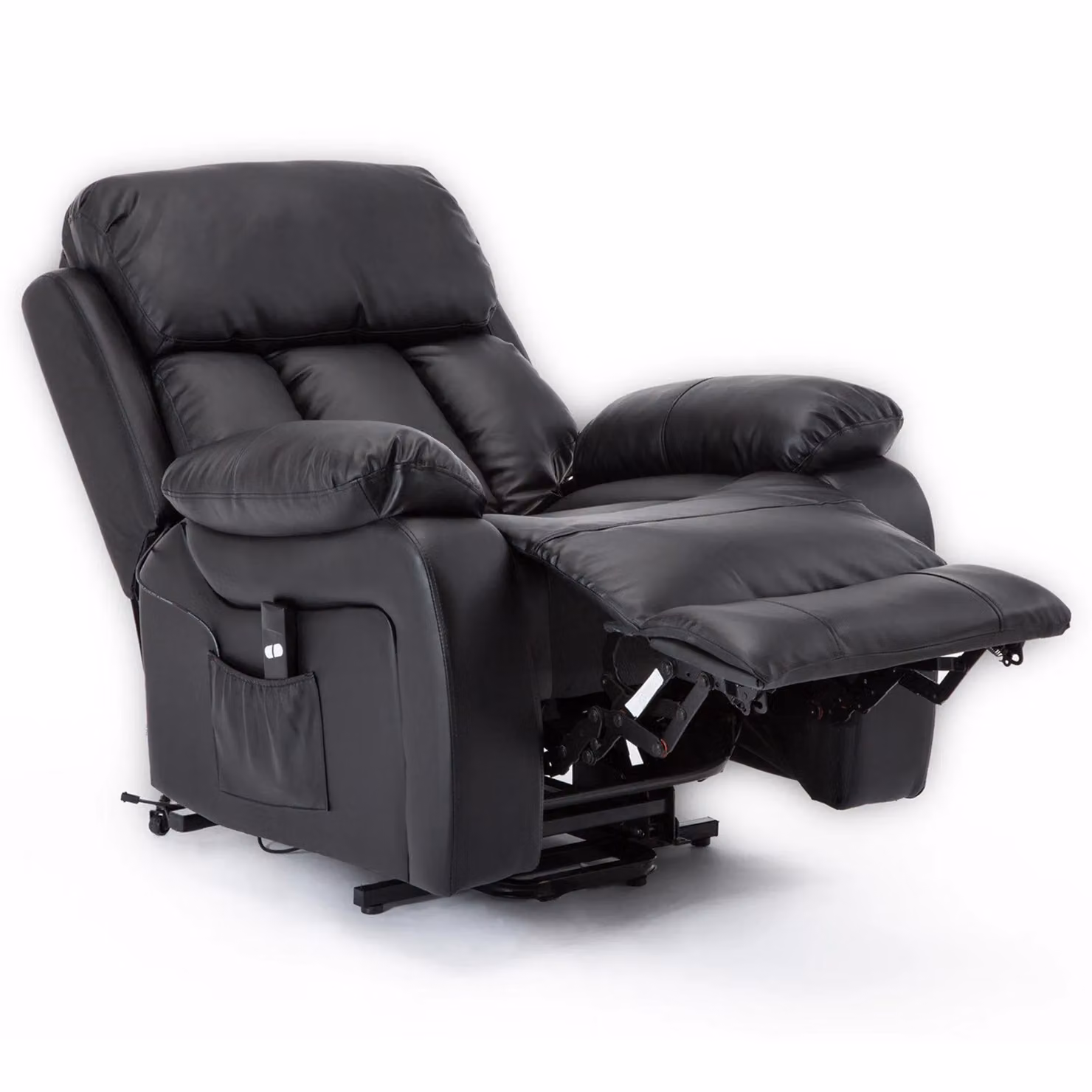 More4Homes Chester Single Motor Rise Recliner Heat and Massage Chair in Black Bonded Leather – 3