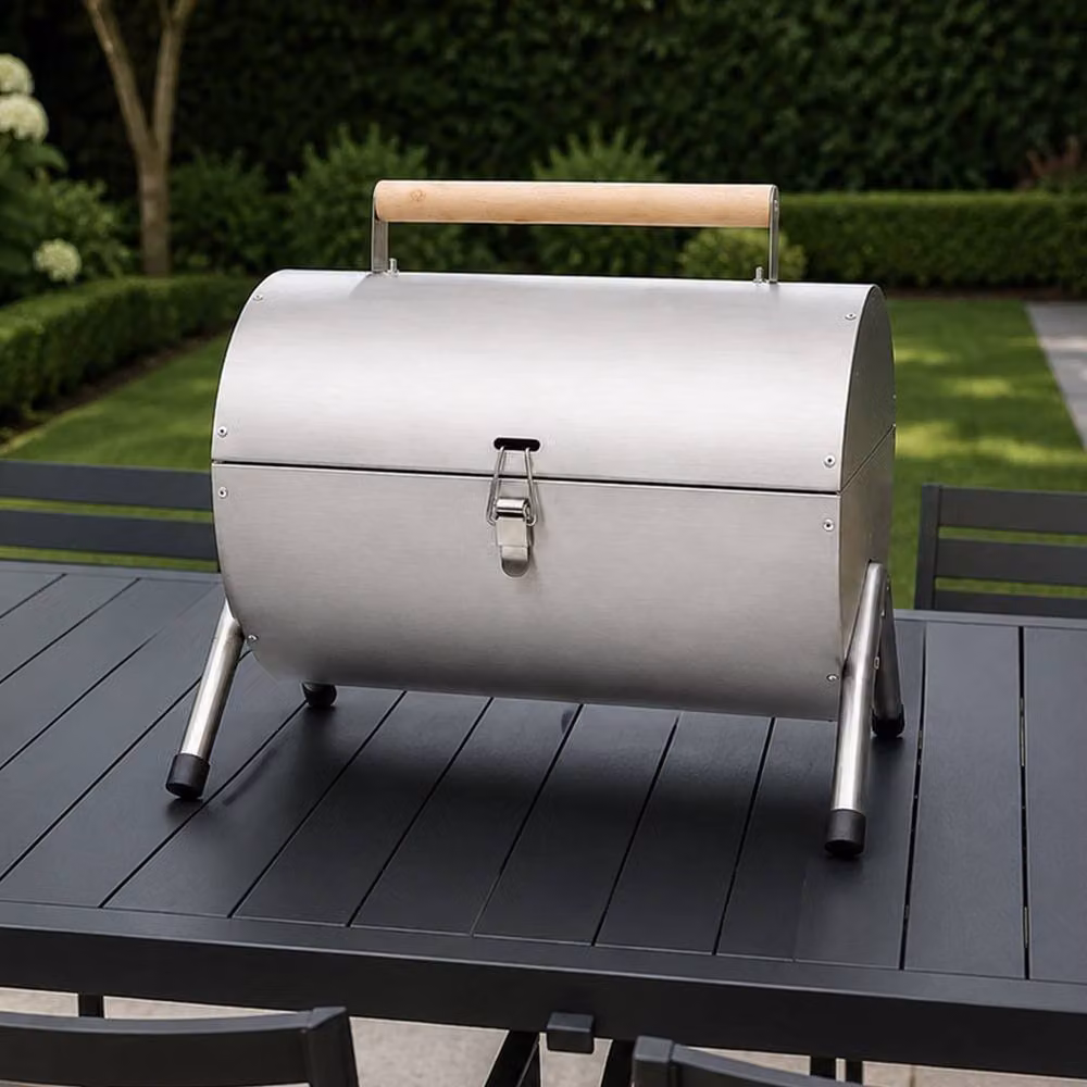 Oypla Portable Stainless Steel Table Top Barrel BBQ in Silver – 3