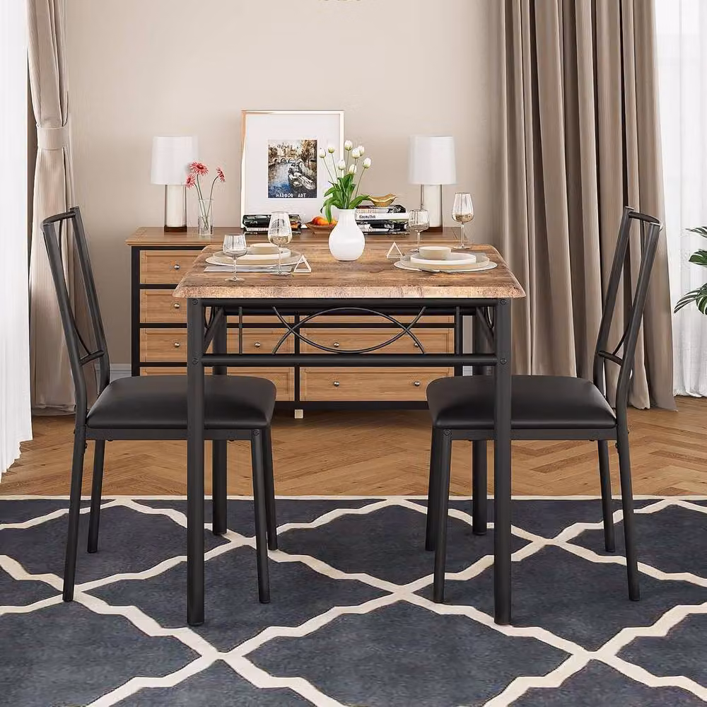 London Boutique 3-Piece Rectangular Dining Table Set with 2 Upholstered Chairs in Brown and Multicolour – 5