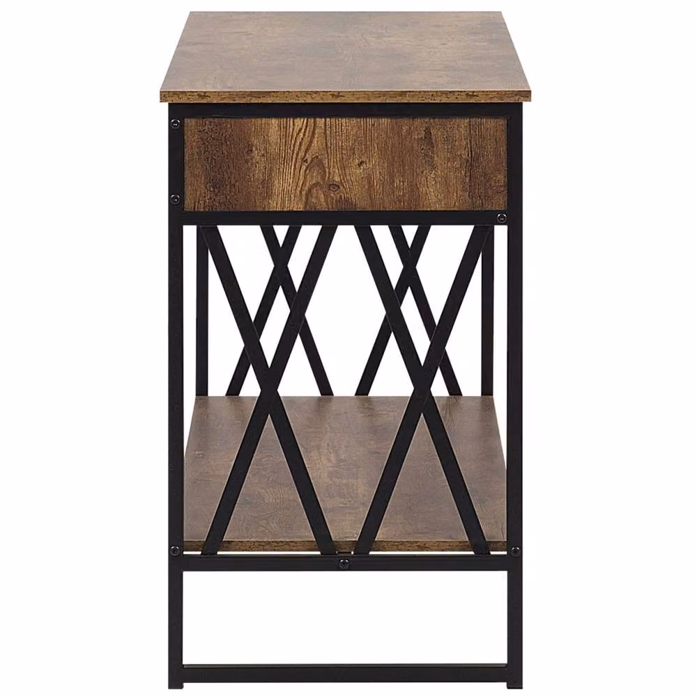 Wyld and Coco Industrial Console Table with 2 Drawers and Open Shelf, Dark Brown and Black, W/D/H: 107 x 46 x 76 cm – 4