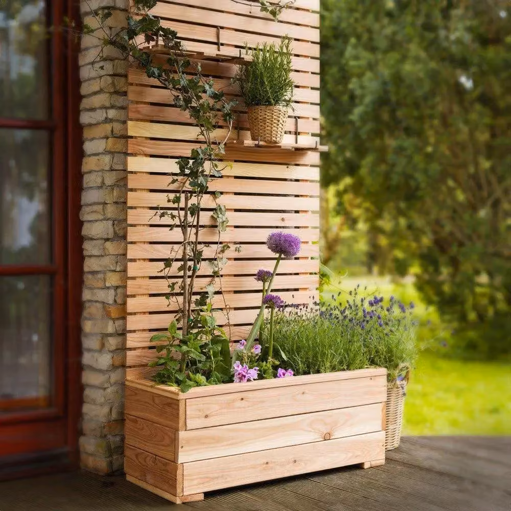 Primrose Wooden Trough Planter with Closed Style Privacy Trellis, Brown, W: 89 cm, D: 43 cm, H: 173 cm – 2