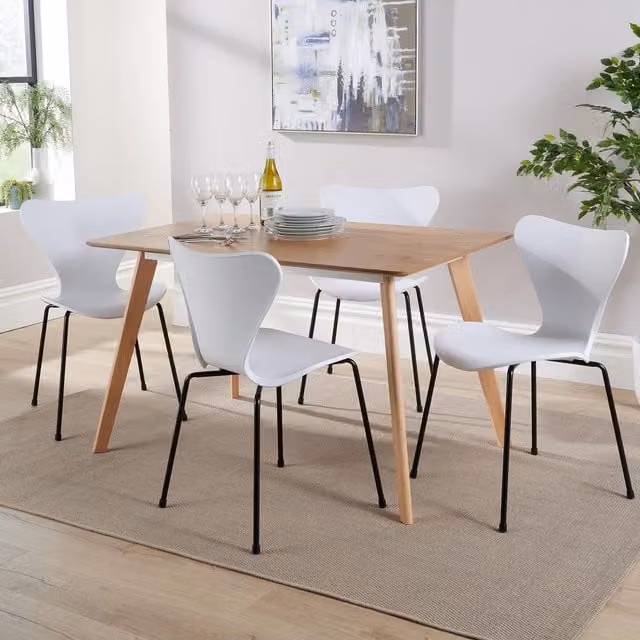 Home Source Kitchen Dining Table Set with 4 Chairs, White and Grey, W: 120 cm