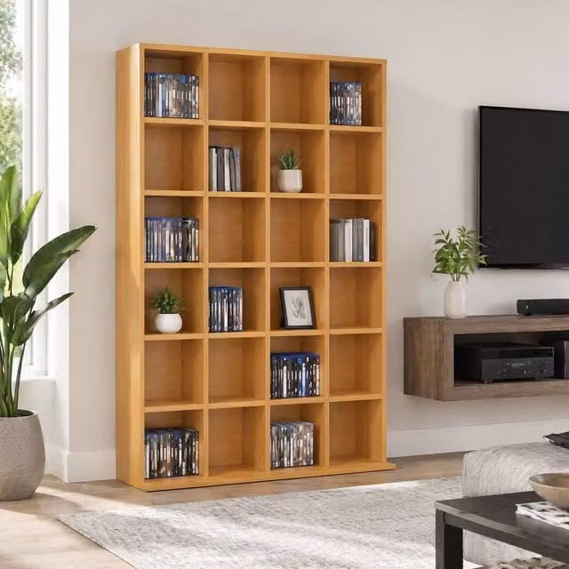 STILVORA Storage Unit with Adjustable Shelves and Media Compartments in Brown and Beige
