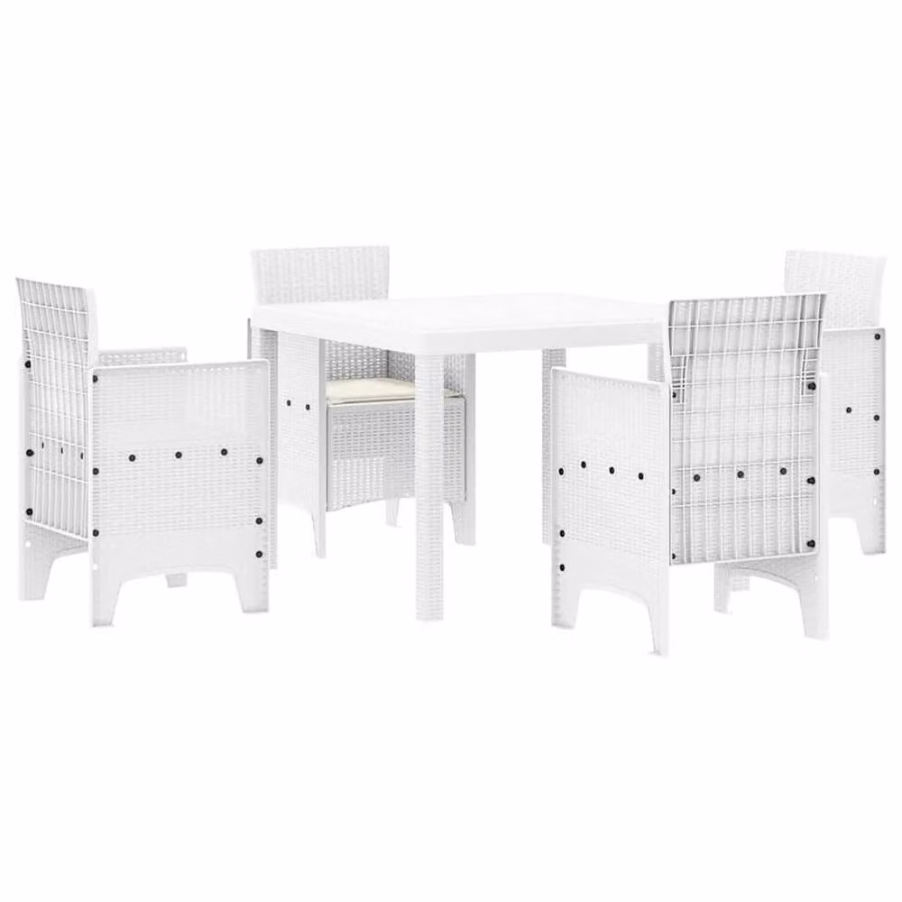 Berkfield Home 5 Piece White Poly Rattan Garden Dining Set with Cushions – 2