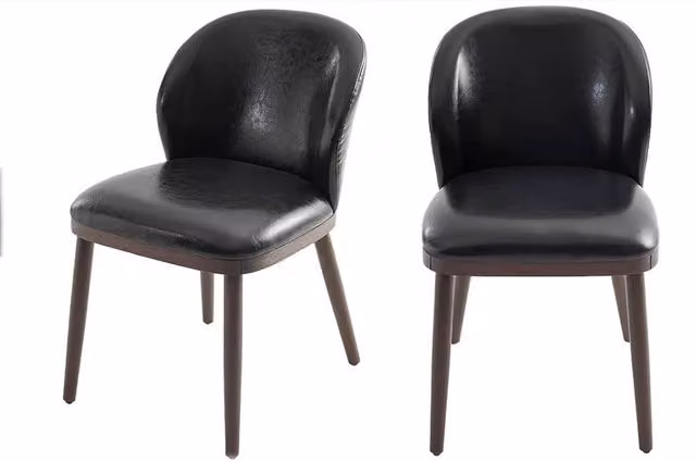 VOGREX Set of 2 Black Leather Upholstered Dining Chairs with Ergonomic Back Support