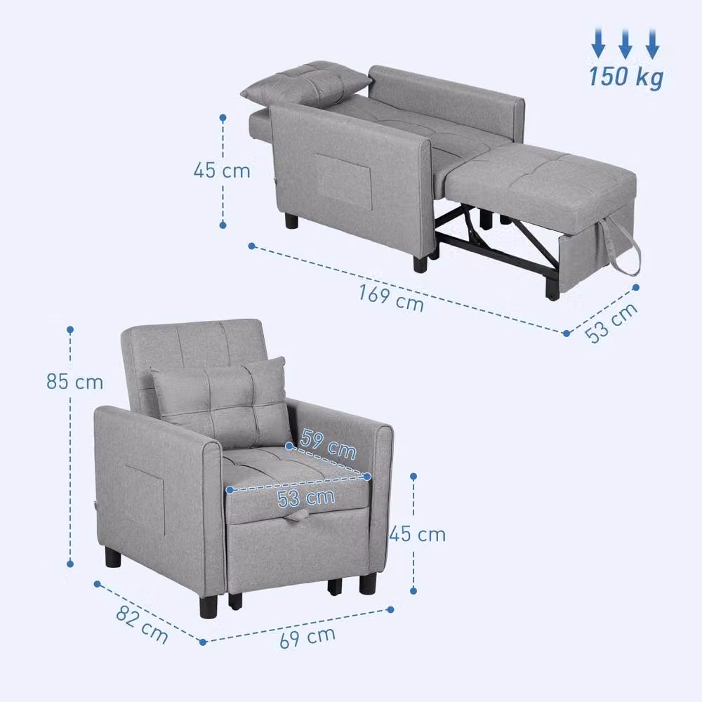 Wyld Haus Vayopa Single Sleeper Chair in Grey with Solid Wood Frame and Armrests – 4