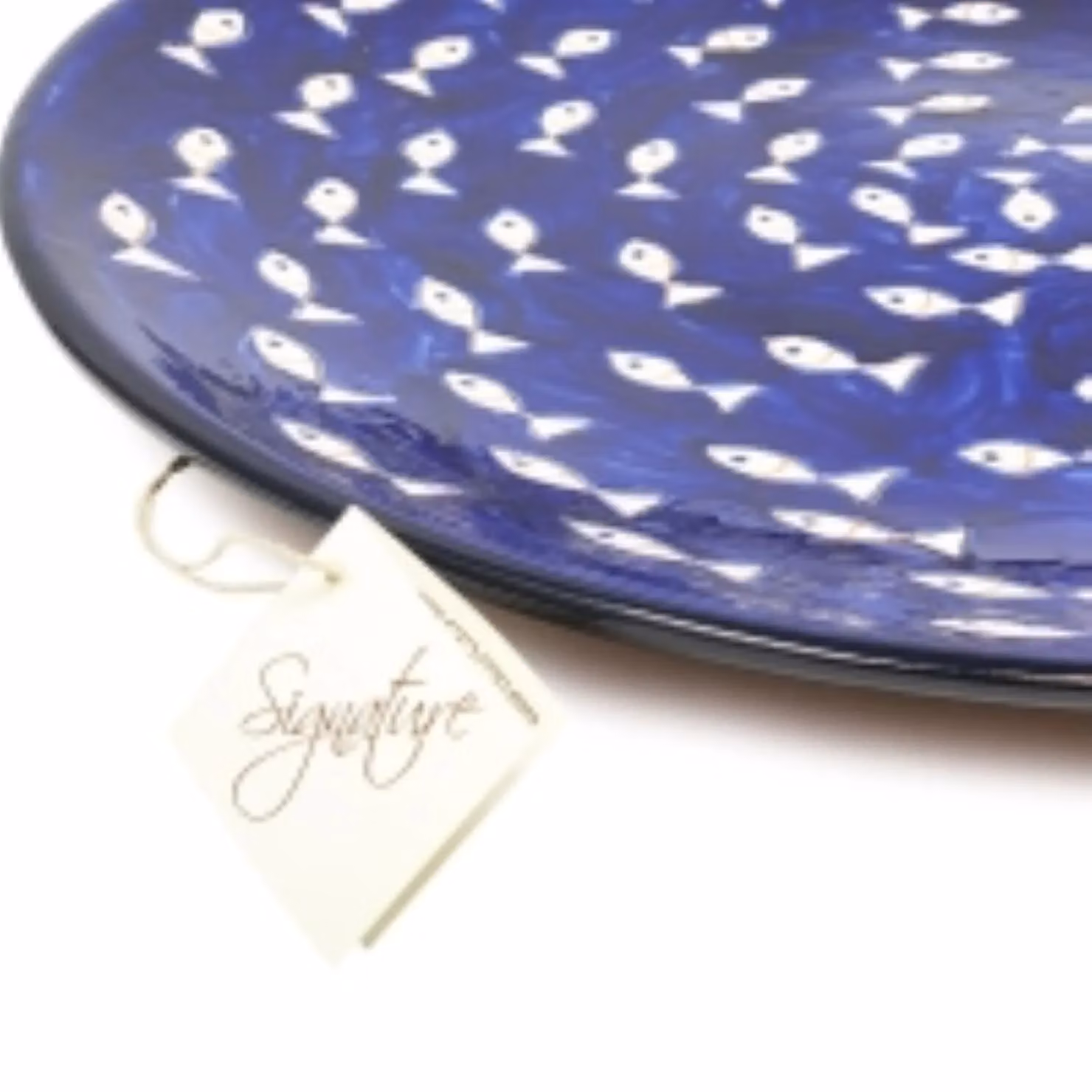 Verano Spanish Ceramics Blue and White Hand Painted Fish Ceramic Serving Platter, Diameter: 42 cm – 2