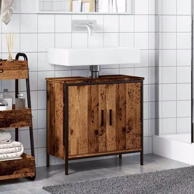 Berkfield Home Rustic Brown Sink Cabinet in Engineered Wood, W/D/H: 60 x 30 x 60 cm – 1