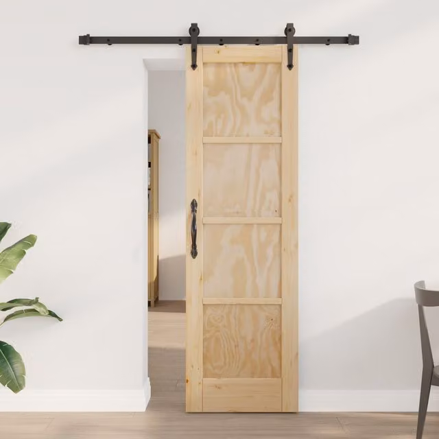 Berkfield Home Orkdal Rustic Solid Wood Pine Sliding Door with Hardware Set in Beige
