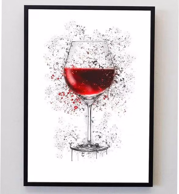 Pics and Squiggles Abstract Red Wine Glass Splatter Print Paper Poster, W: 29.7 cm, H: 42.0 cm