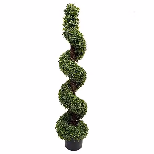 GreenBrokers Set of 2 Artificial Premium Quality Topiary Boxwood Spiral Trees in Black Pots, Green, Height: 120 cm – 2