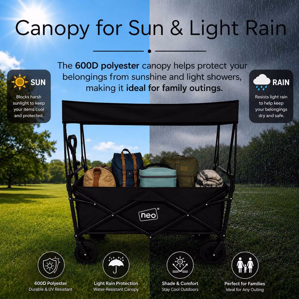 Neo Folding Garden Wagon with Canopy in Black, 140L Capacity – 5