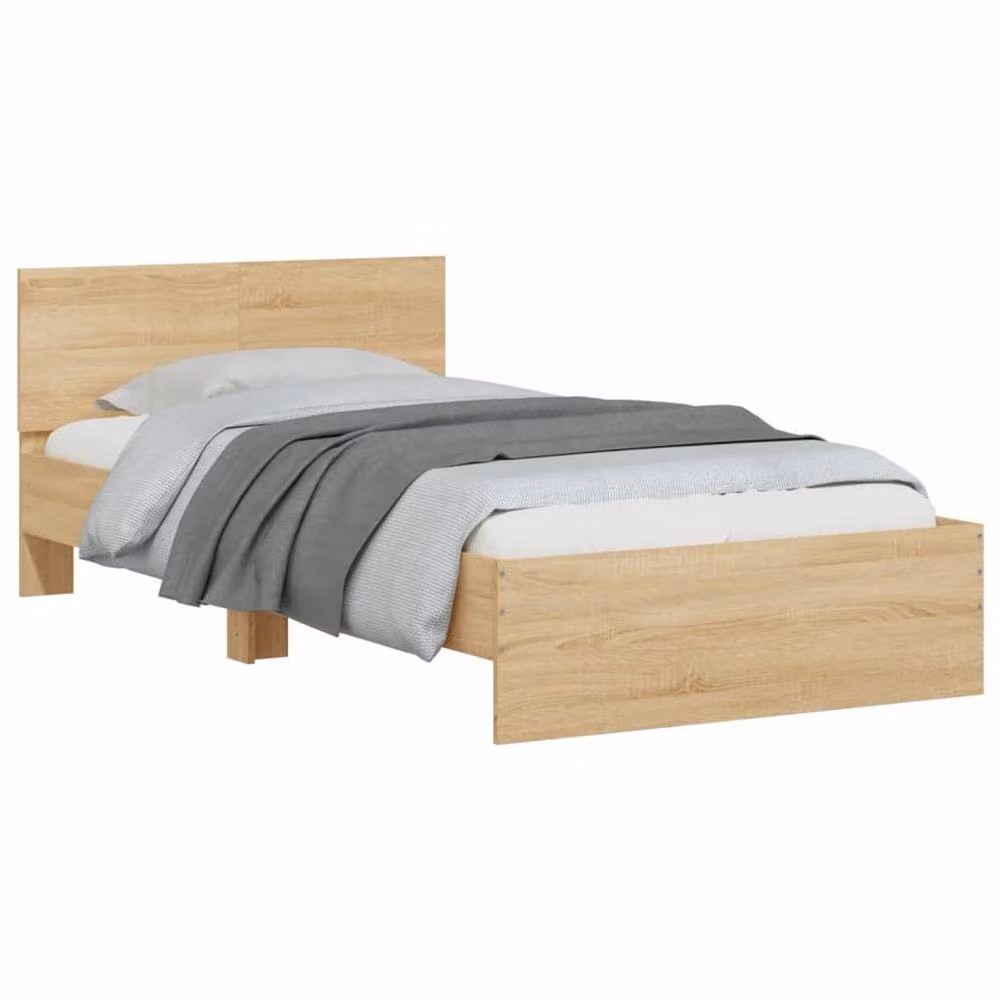 Berkfield Home Durable Engineered Wood Bed Frame with Under-Bed LED Lighting in Sonoma Oak and Light Tan, W/D/H: 100 x 200 x 70 cm – 2
