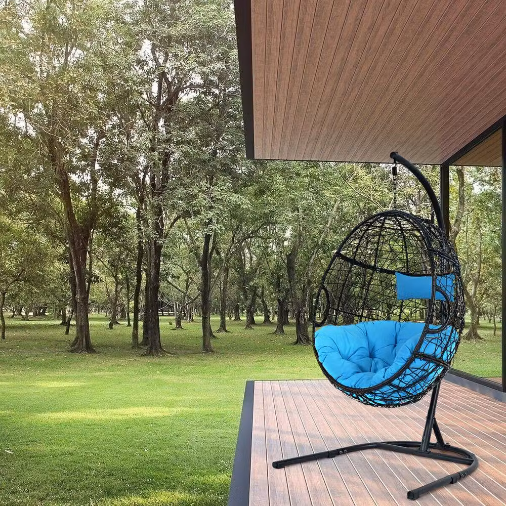 Costway Egg Hammock Swing Chair with Stand in Black and Turquoise – 8