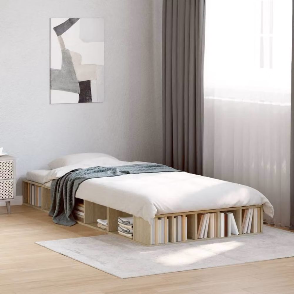 Berkfield Home Durable Bed Frame in Sonoma Oak, Brown, W/D/H: 90 x 200 cm – 2