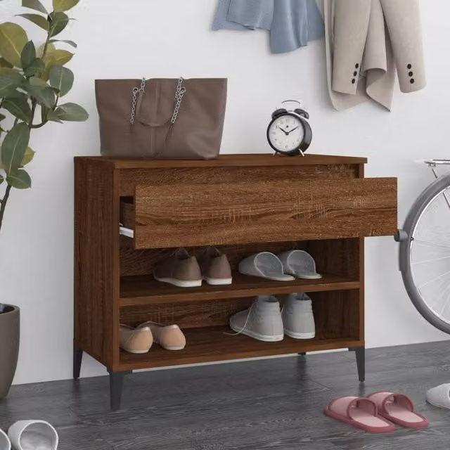 Berkfield Home Shoe Cabinet in Smoked Oak Brown, W/D/H: 70 x 36 x 60 cm