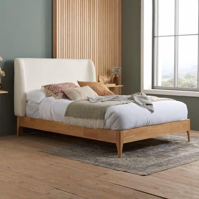 Birlea Halfden King Size Upholstered Bed Frame in White Bouclé Fabric, W/D/H: 180 x 200 x 165.5 cm – 1