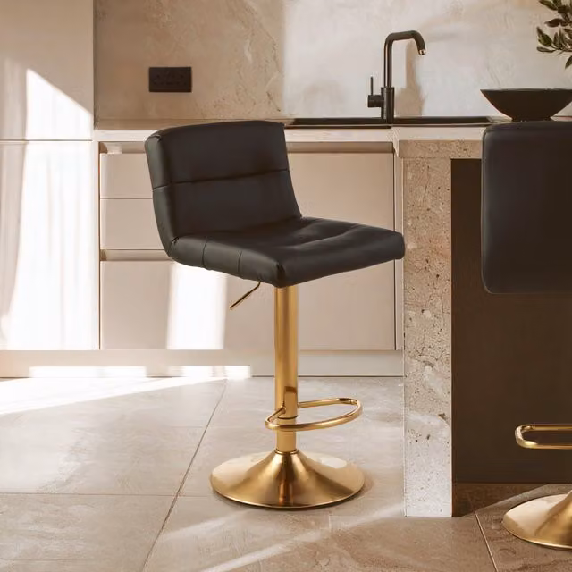 Orsina Elegant Height Adjustable Bar Stool in Black and Gold – 1