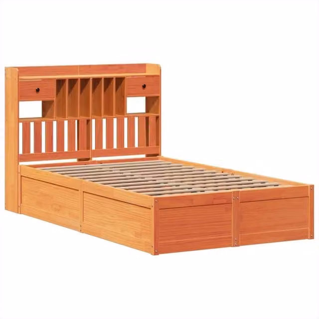 Berkfield Home Beautiful Double Bed Frame in Waxed Brown Solid Pine, W/D/H: 140 x 190 x 110 cm – 1