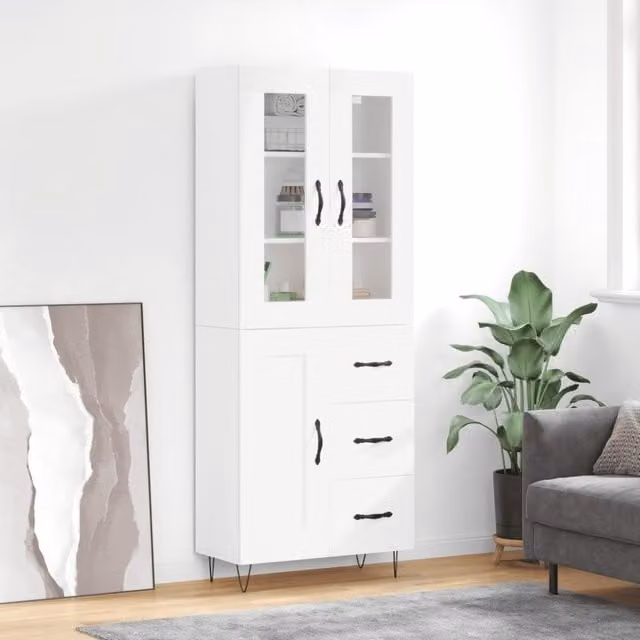 Berkfield Home Modern White Highboard W/D/H: 69.5 x 34 x 180 cm