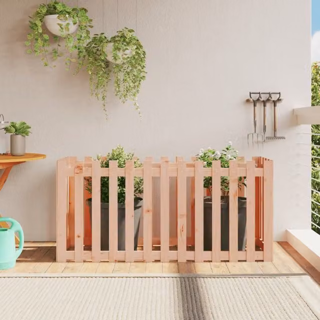 Berkfield Home Garden Raised Bed with Fence Design in Brown Solid Wood, W/D/H: 150 x 50 x 70 cm