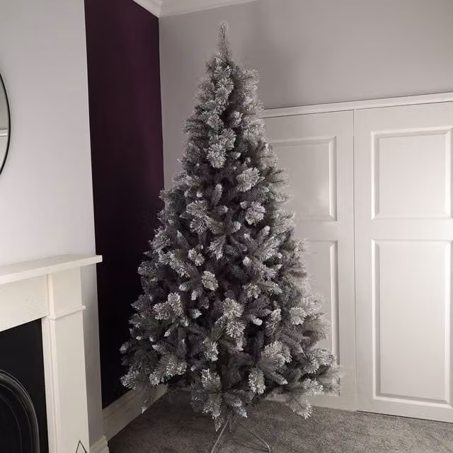 Samuel Alexander Premier 2.4m Silver Glitter Tip Fir Christmas Tree in Green and Grey PVC – 1