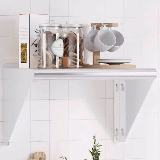 Berkfield Home Wall Mounted Metal Shelf in Silver, W/D/H: 50 x 30 x 31 cm