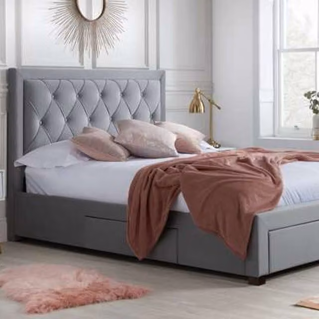 Birlea Woodbury Upholstered King Size Bed in Grey with Drawers