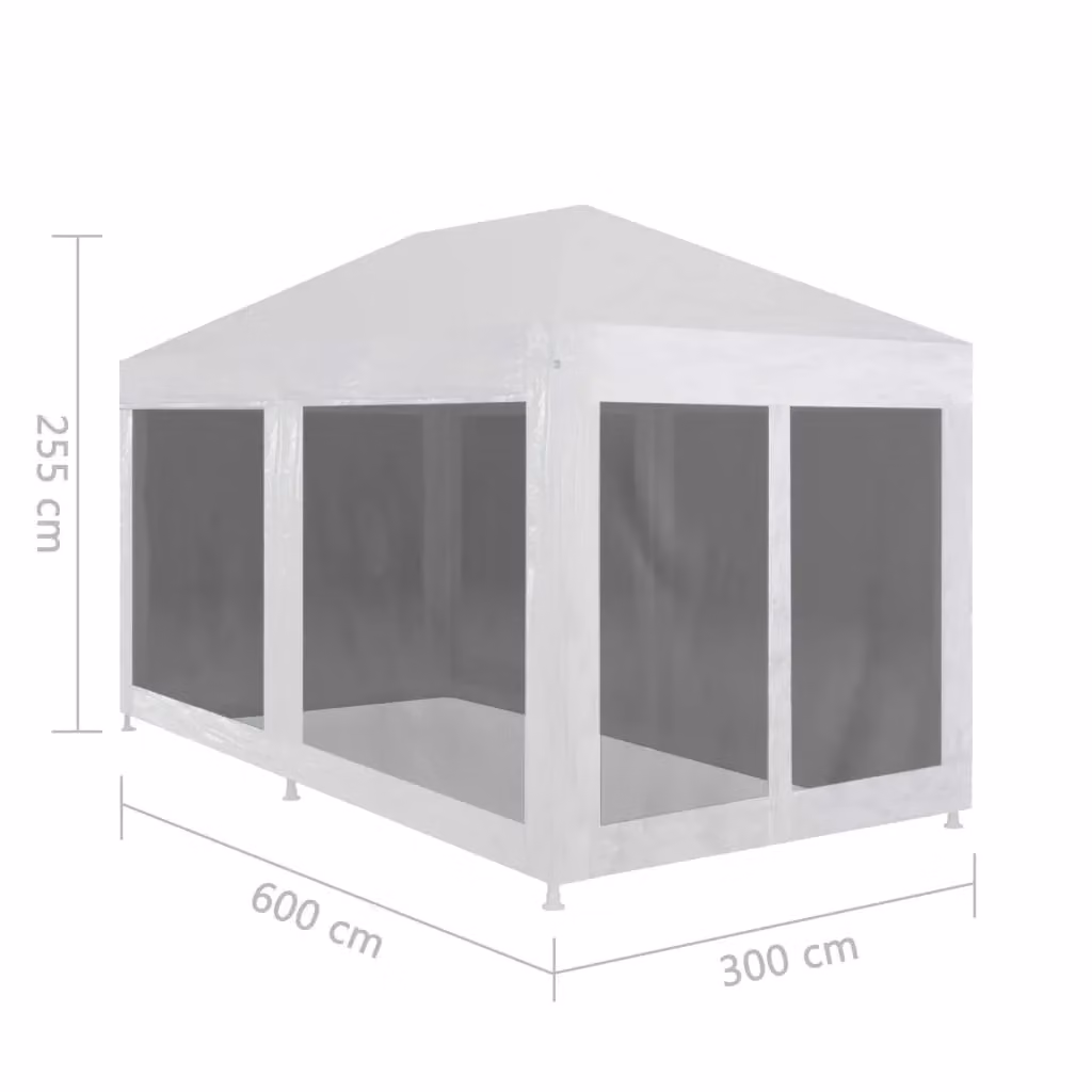 Berkfield Home Party Tent with 6 Mesh Sidewalls in White, W/D/H: 6 x 3 x 2.55 m – 3