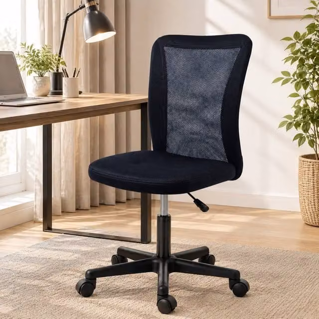 STILVORA Blue Fabric Armless Task Chair with Adjustable Height and 360 Degree Swivel