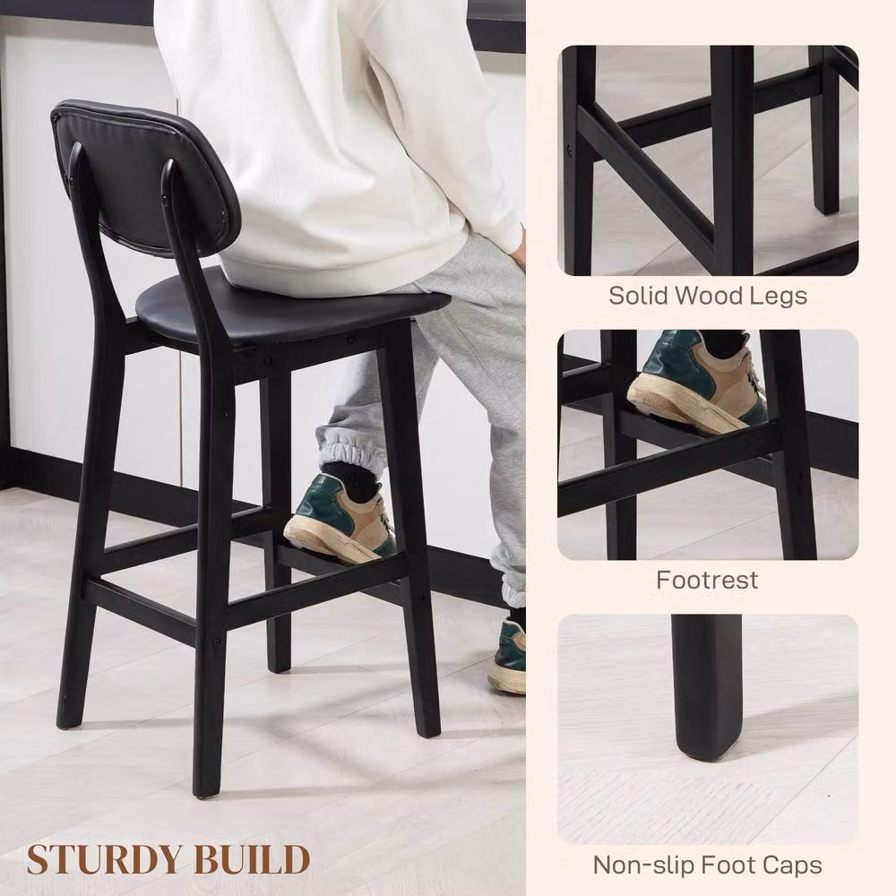 STILVORA Set of 2 Modern Black Synthetic Leather Bar Stools with Wooden Structure – 8
